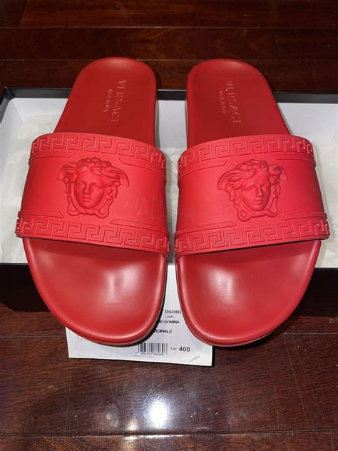 real red versace slides|Versace virtus slides.